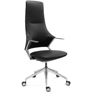 Sillón de Oficina de Diseño BOHÈME, Piel Real y Aluminio, En Negro