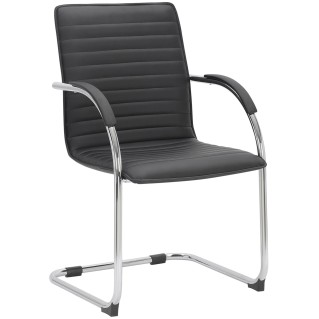 Silla de Confidente GREGORY, Estructura Metálica Cromada, en Piel color Negro