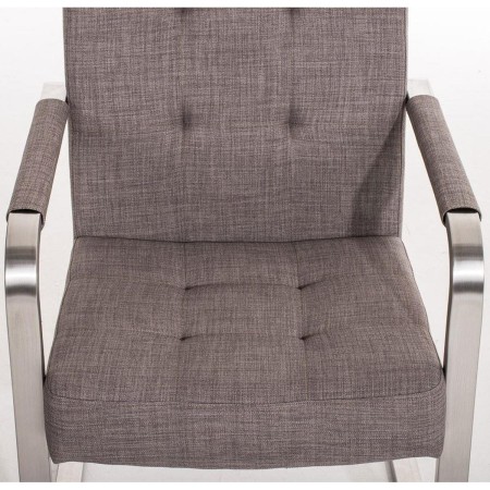 Silla de confidente MORGAL TELA, de exclusivo y moderno diseño con estructura en acero inoxidable y tapizada en tela gris clara