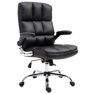 Sillón de oficina ALEXANDER, Brazos Abatibles, Mecanismo Basculante, en Piel color Negro