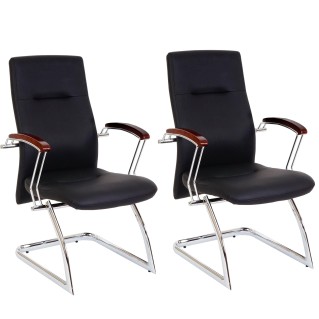 Lote de 2 sillas de Confidente GRISI, estructura metálica, en piel color negro