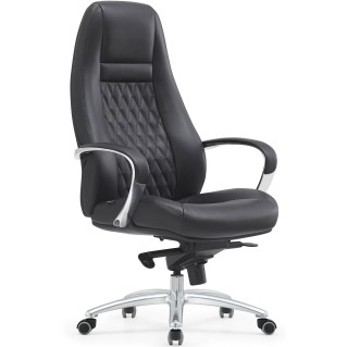 Sillón TINDAYA, diseño ergonómico homologado 8 horas y tapizado en piel natural color negro