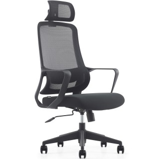 Silla de Oficina LUNA, diseño ergonómico, con reposacabezas, en malla transpirable color negro