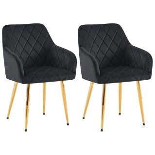 Lote de 2 Sillas de Confidente GLOVER, Patas Metálicas Doradas, en Terciopelo color Negro