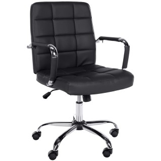 Silla de oficina BAXTER, grueso acolchado, en piel color negro