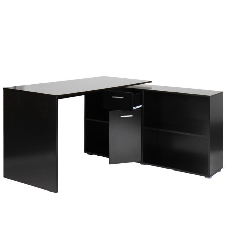 Mesa de oficina regulable FUJI, con amplia y superficie y gran capacidad de almacenaje en madera color negro