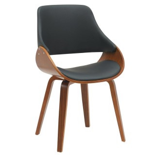 Silla de Confidente NESKA PIEL en Madera Nogal, color Negro