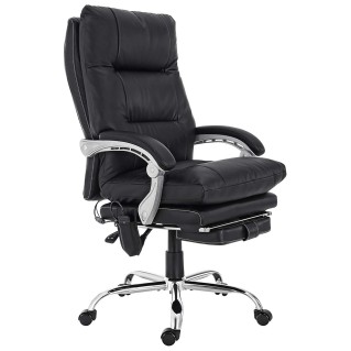 Sillón de Oficina SARMI, Reposapiés Extensible, en Piel color Negro