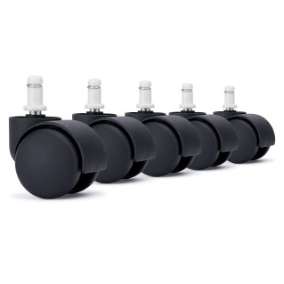 5x Ruedas Sillas Oficina TURN, 11x60mm, Pin de Nylon, color Negro