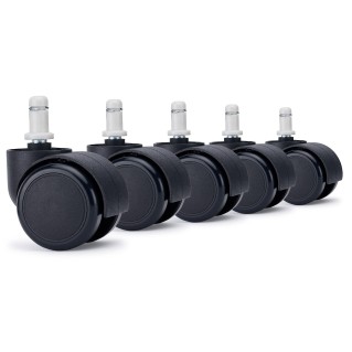5x Ruedas Sillas Oficina VELO, 11x50 mm, con Recubrimiento de Goma, Pin de Nylon, color Negro