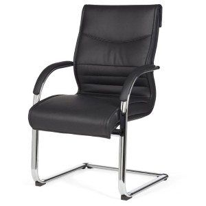 Silla de confidente ergonómica PINDO. Exclusivo diseño, estructura metálica y tapizada en piel color negro