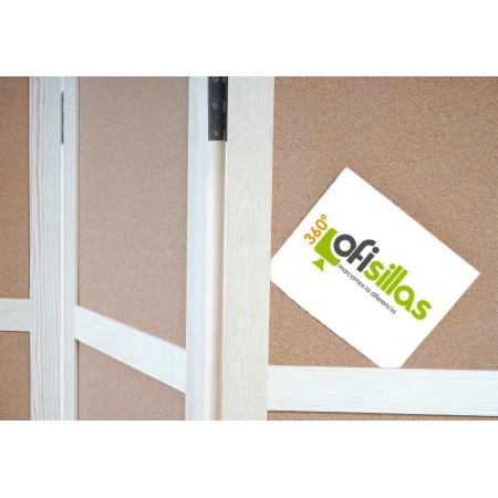 Biombo ALRIK, 166x120x2cm, con paneles de corcho, muy funcional, acabado en madera natural