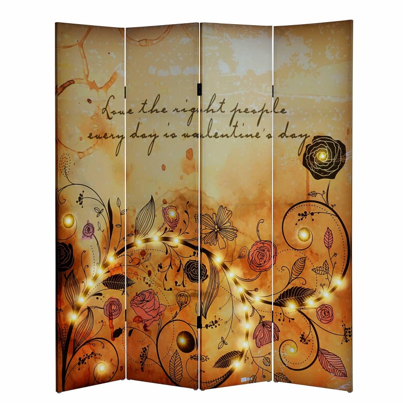 Biombo luminoso estilo FLORES, 180x160x2,5cm, estructura de madera de haya con tapizado de tela en poliester