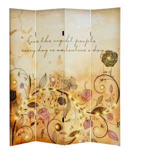 Biombo luminoso estilo FLORES, 180x160x2,5cm, estructura de madera de haya con tapizado de tela en poliester