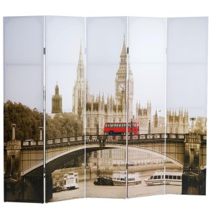Biombo de estilo vintage LONDRES, 180x200x2,5cm, estructura de madera con tapizado de tela en poliester