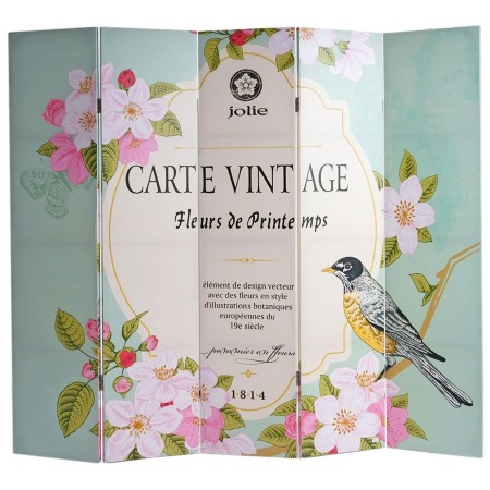 Biombo VINTAGE PAJAROS, 180x200x2,5cm, estructura de madera con tapizado de tela en poliester