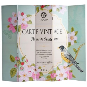 Biombo VINTAGE PAJAROS, 180x200x2,5cm, estructura de madera con tapizado de tela en poliester