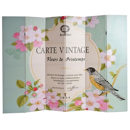 Biombo VINTAGE PAJAROS, 180x240x2,5cm, estructura de madera con tapizado de tela en poliester