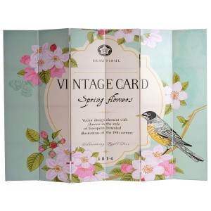 Biombo VINTAGE PAJAROS, 180x240x2,5cm, estructura de madera con tapizado de tela en poliester