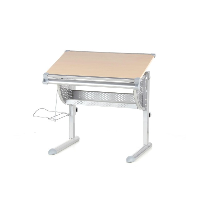 Escritorio juvenil BELIA ajustable, haya y acero, 117x68cm