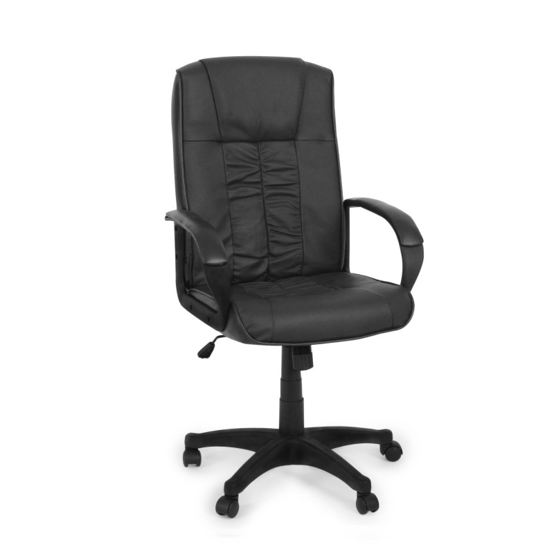 Silla de oficina GUAZA, en piel negra acolchada, basculante