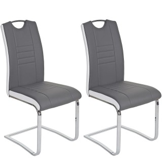 Lote de 2 sillas de Confidente AMY, estructura metálica, en piel color gris