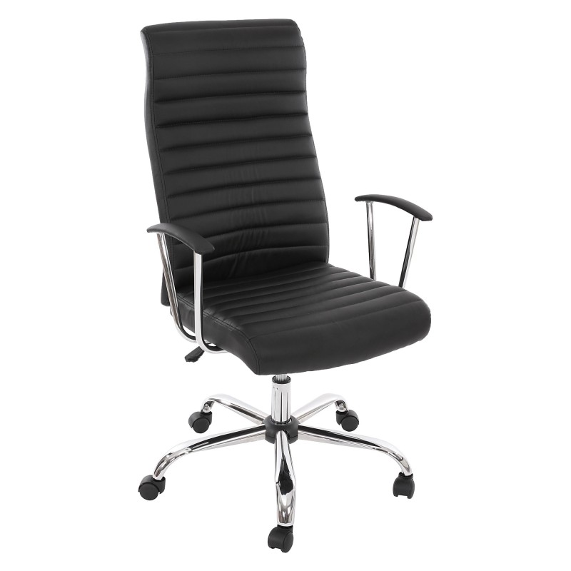 Sillón ARUCAS acolchado en piel, negro, estructura metálica