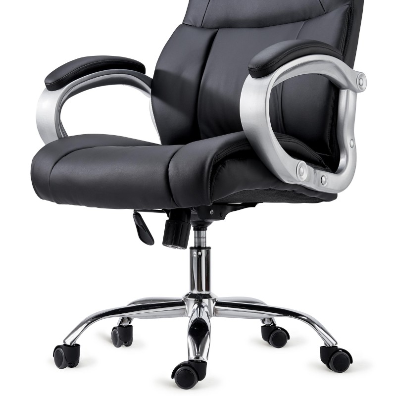 Sillón de oficina BOSTON, Gran acolchado, resistente hasta 150kg, base metálica, en negro