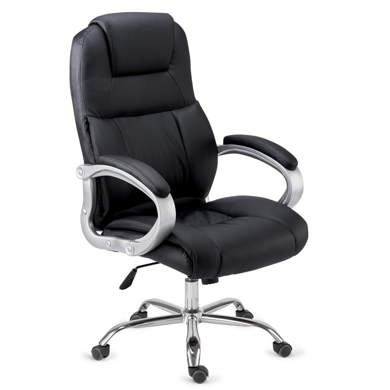 Sillón de oficina BOSTON, Gran acolchado, resistente hasta 150kg, base metálica, en negro