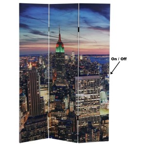 Biombo LED CITY, 180x120x2,5cm, estructura de madera de haya con tapizado de tela impresa