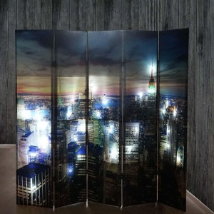 Biombo LED CITY, 180x200x2,5cm, estructura de madera de haya con tapizado de tela impresa