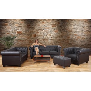 Sofá de 2 plazas CHESTER, muy elegante, en piel color negro