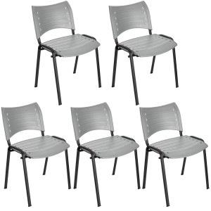 Lote 5 Sillas de Confidente ELVA, apilables, en Negro y Patas Negras