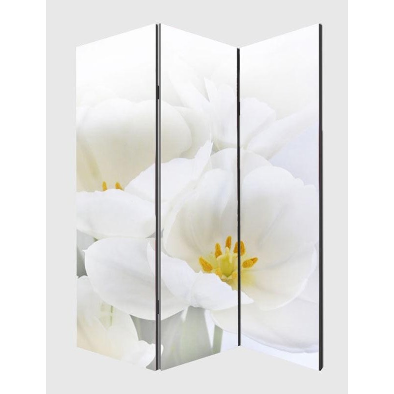 Biombo VINTAGE ORQUIDEAS, 180x120x2,5cm, estructura de madera con tapizado de tela en poliester