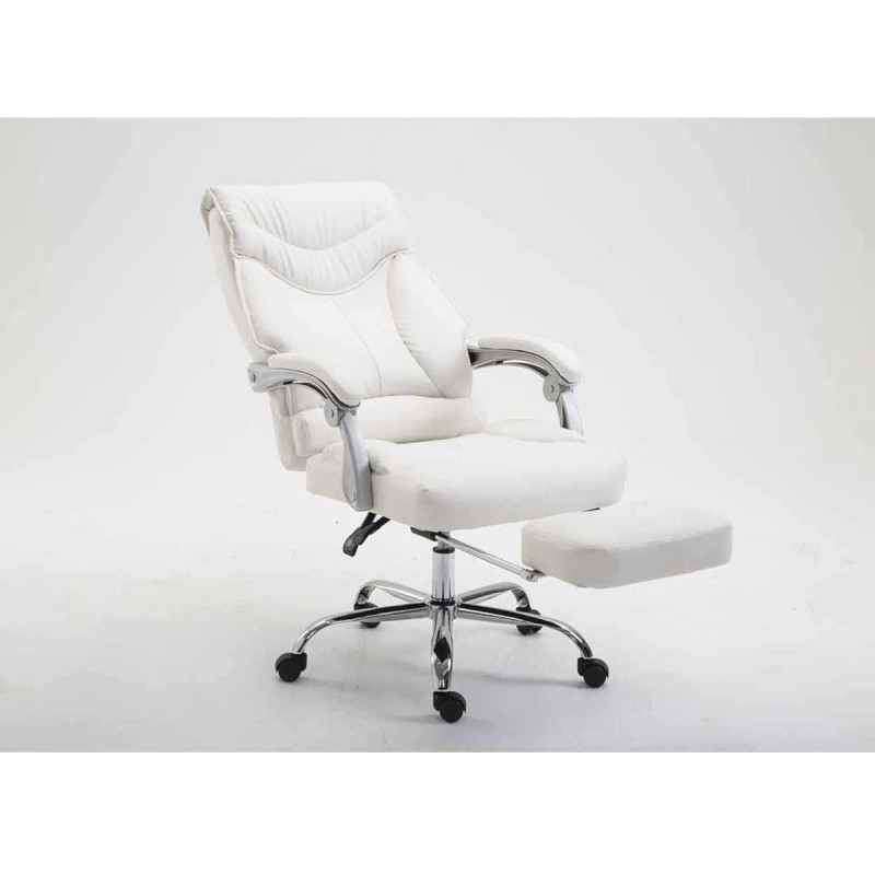 Sillón de Oficina OREGON, Reposapiés Extensible, Gran Acolchado, en Piel color Blanco
