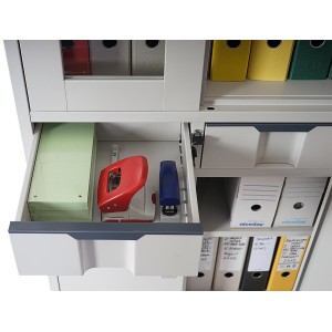 Armario archivador HALVAR 4 PUERTAS Y 2 CAJONES, gran capacidad y máxima robustez, color gris claro