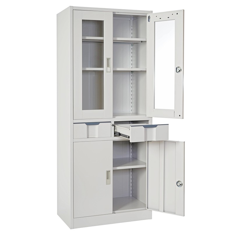 Armario archivador HALVAR 4 PUERTAS Y 2 CAJONES, gran capacidad y máxima robustez, color gris claro