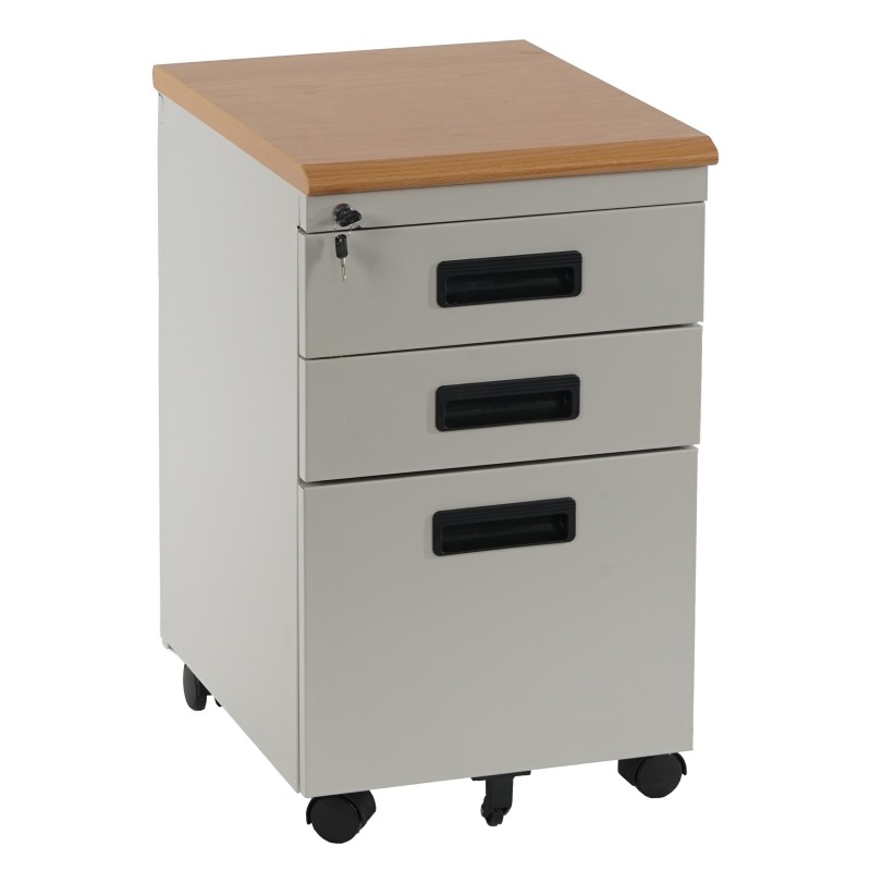 Archivador con ruedas KNUT, en metal y madera, color gris