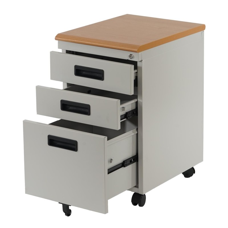 Archivador con ruedas KNUT, en metal y madera, color gris