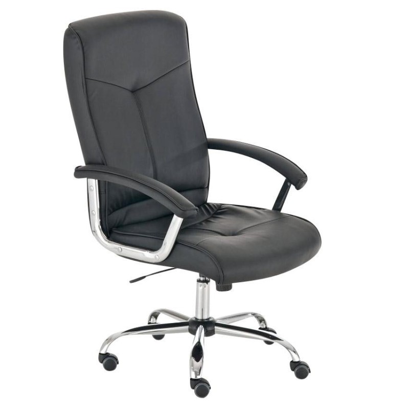 Sillón de oficina BARNI, estructura metálica, en piel color Negro