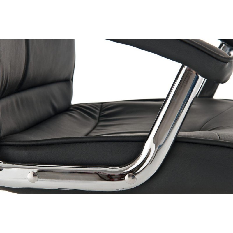 Sillón de oficina BARNI, estructura metálica, en piel color Negro