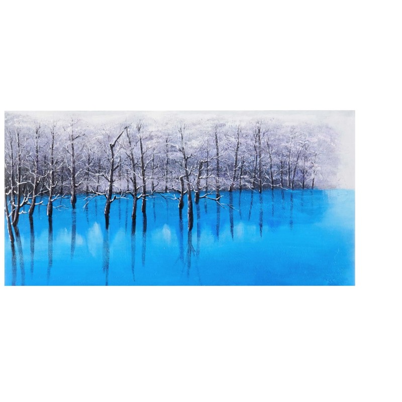 Cuadro LAGO AZUL 70x140x3,5 cm, pintado a mano al óleo