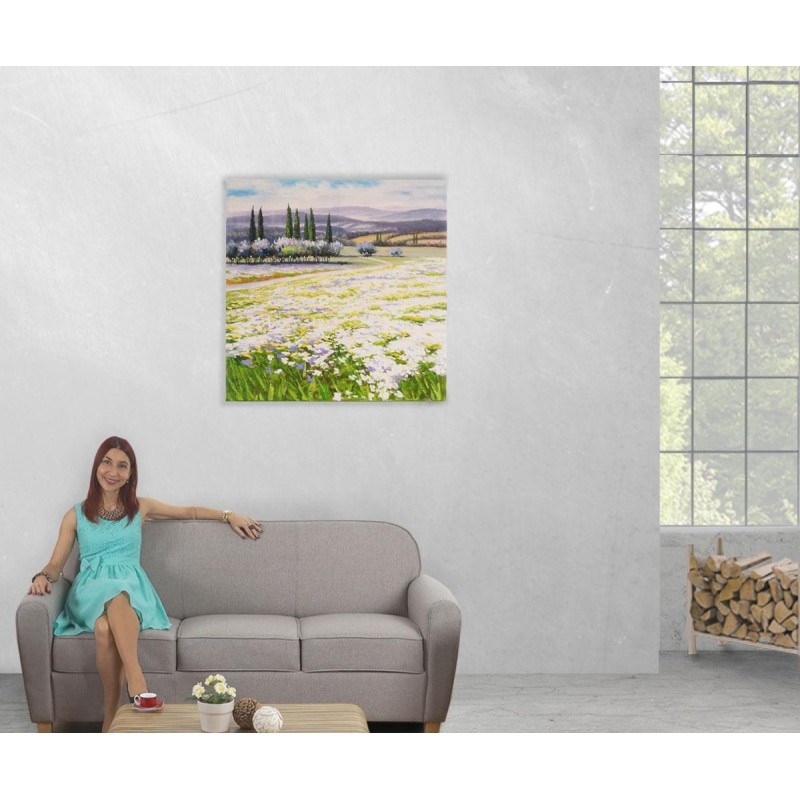 Cuadro CIPRESES 80x80x3 cm, pintado a mano al óleo