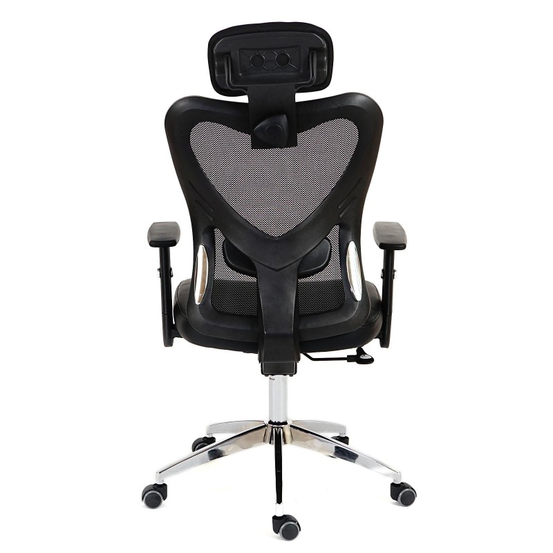 Silla Ergonómica ZELIA, soporte lumbar acolchado, base de metal, en negro