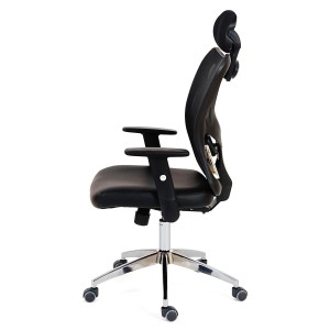 Silla Ergonómica ZELIA, soporte lumbar acolchado, base de metal, en negro