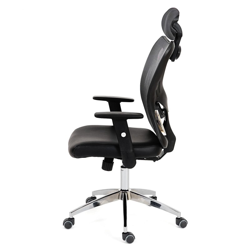 Silla Ergonómica ZELIA, soporte lumbar acolchado, base de metal, en negro