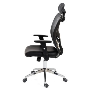 Silla Ergonómica ZELIA, soporte lumbar acolchado, base de metal, en negro