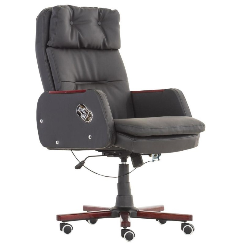 Sillón de oficina TAMPA, gran acolchado, reclinable, piel color negro