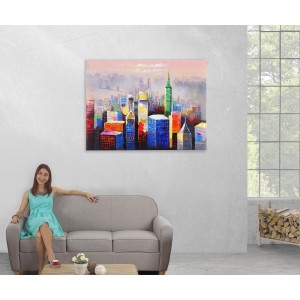 Cuadro RASCACIELOS 90x120x3,5 cm, pintado a mano al óleo