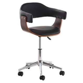 Silla de Diseño LABRA, gran acolchado, estructura en madera con base metálica, en piel negra